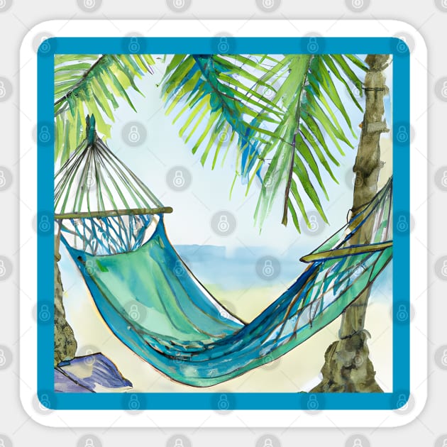 Tropical Beach Hammock Watercolor Sticker by KayBee Gift Shop